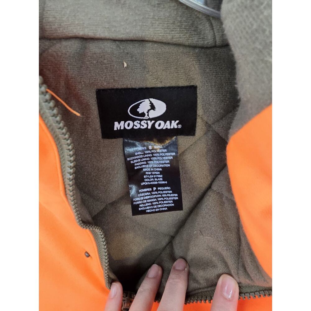 Mossy Oak Hooded Jacket Blaze Orange Hunting Outdoor Zip Up Men's Size Small - Picture 7 of 11